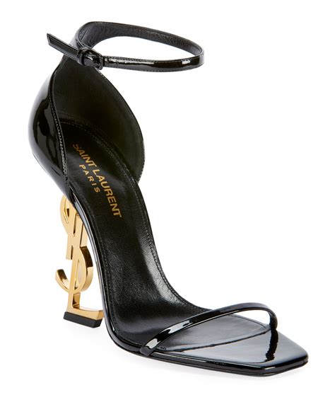 ysl patent sandal with logo heel|opyum patent leather sandals.